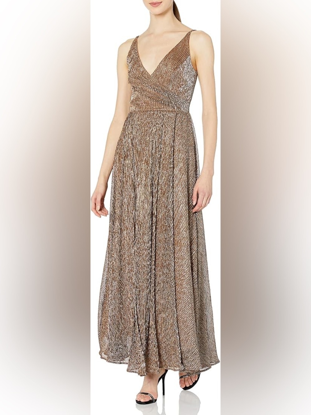 NWT Dress the Population Metallic Sleeveless Bronze V-Neck Pleated Maxi Skirt XS